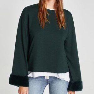 Dark Green Sweater w/ Fur Sleeves